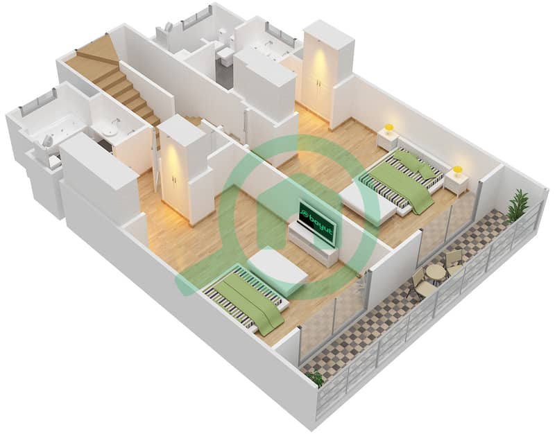Attareen - 3 Bedroom Apartment Unit 1230 Floor plan interactive3D