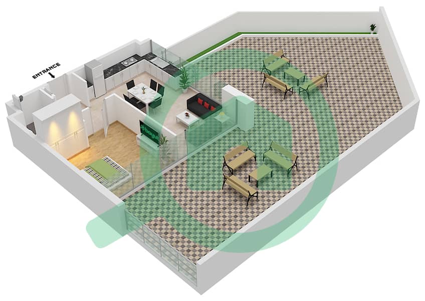 Azizi Riviera 28 - 1 Bedroom Apartment Type 4A Floor plan Floor 1st interactive3D
