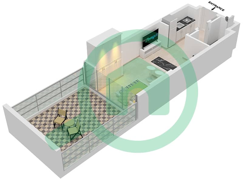 المخططات الطابقية لتصميم النموذج 1A شقة استوديو - عزيزي ريفييرا 28 Floor 1st interactive3D