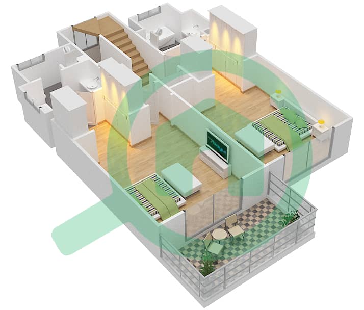 Аттаэрин - Апартамент 2 Cпальни планировка Единица измерения 2236 interactive3D