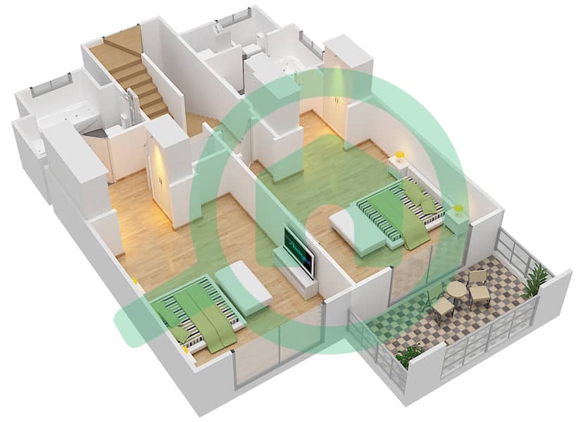 Attareen - 2 Bedroom Apartment Unit 2233 Floor plan interactive3D