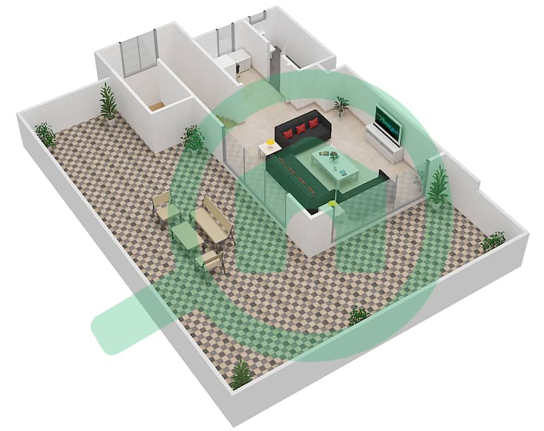 المخططات الطابقية لتصميم الوحدة 2233 شقة 2 غرفة نوم - عطارين interactive3D