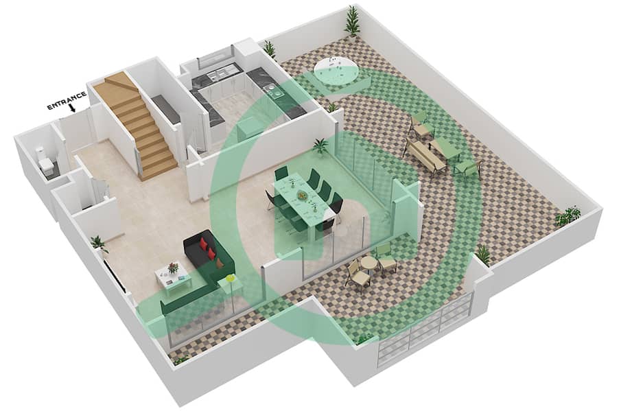 المخططات الطابقية لتصميم الوحدة 2233 شقة 2 غرفة نوم - عطارين interactive3D