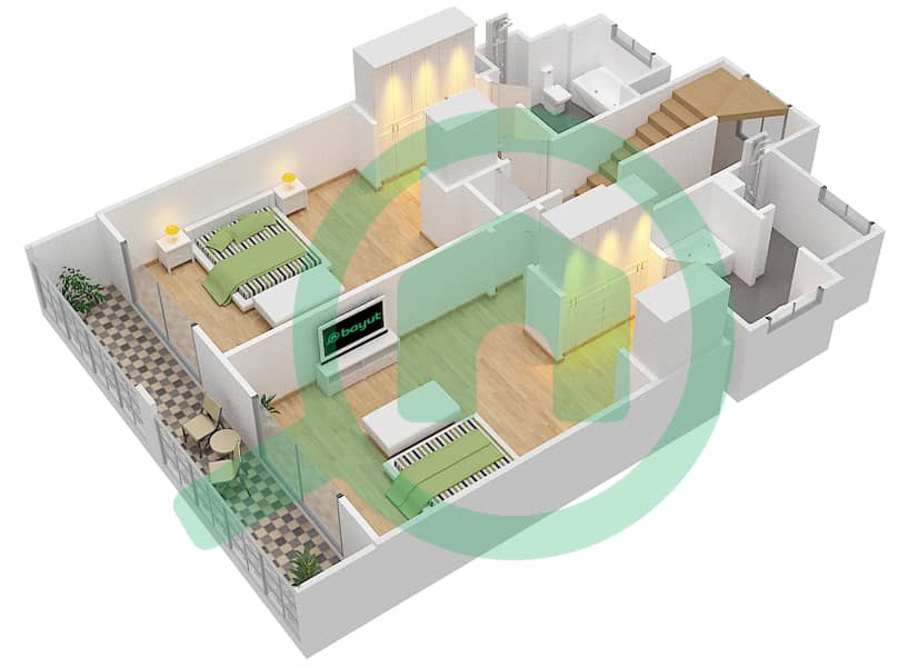 Attareen - 2 Bedroom Apartment Unit 5220 Floor plan interactive3D