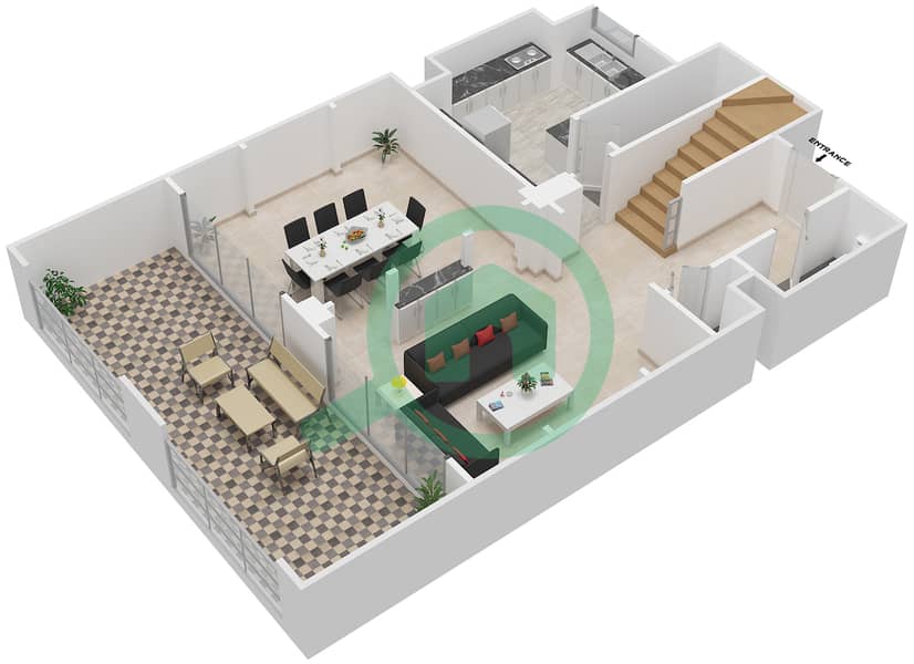 المخططات الطابقية لتصميم الوحدة 1235 شقة 2 غرفة نوم - عطارين interactive3D
