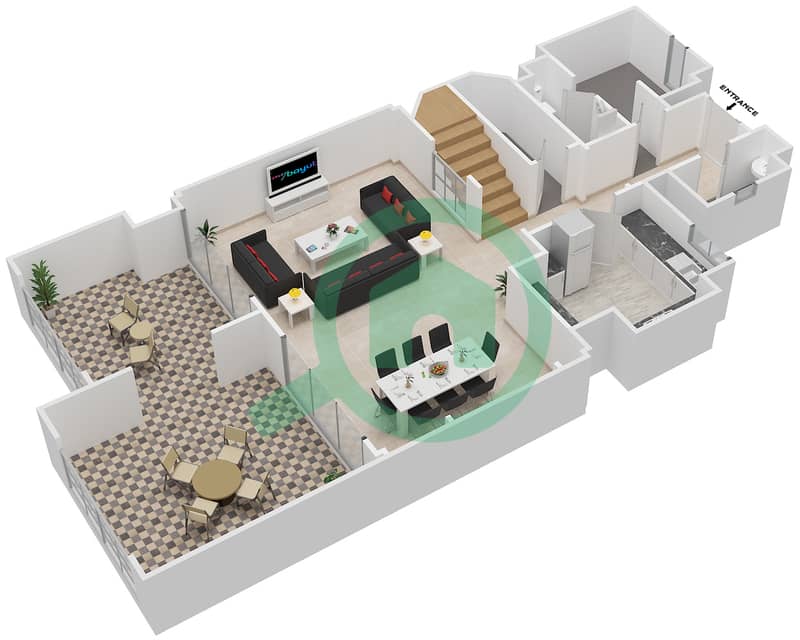 Attareen - 3 Bedroom Apartment Unit 1234 Floor plan Floor 1 interactive3D