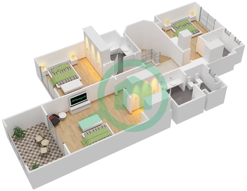 Attareen - 3 Bedroom Apartment Unit 1234 Floor plan Floor 2 interactive3D