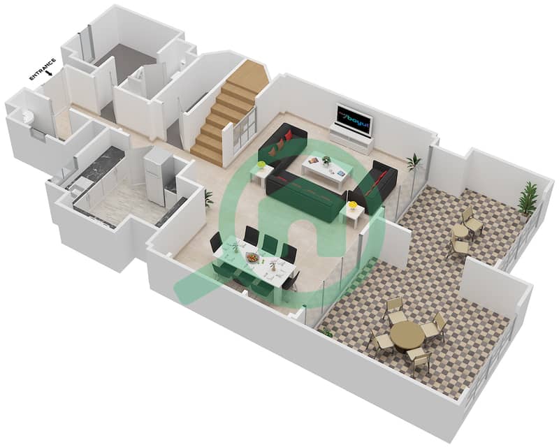 阿塔林公寓 - 3 卧室公寓单位1227戶型图 Floor 1 interactive3D