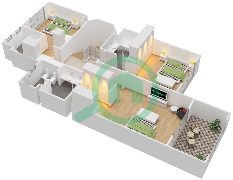 Attareen - 3 Bedroom Apartment Unit 1227 Floor plan Floor 2 interactive3D