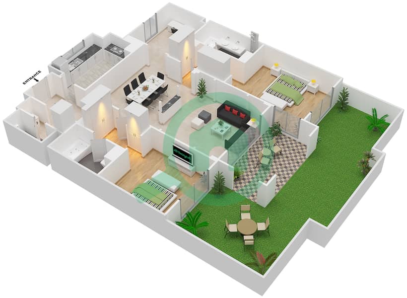 Attareen - 2 Bedroom Apartment Unit 5207 Floor plan interactive3D