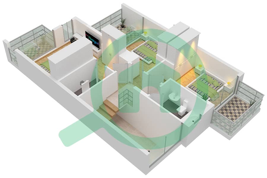 Эден - Таунхаус 4 Cпальни планировка Единица измерения UNIT-6 PLEX-TH 01 First Floor interactive3D