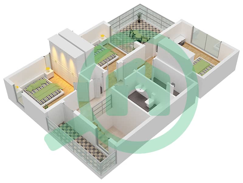 المخططات الطابقية لتصميم الوحدة UNIT-8 PLEX-TH 01 تاون هاوس 4 غرف نوم - إيدن First Floor interactive3D