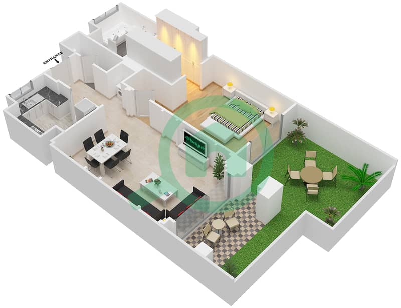 Attareen - 1 Bedroom Apartment Unit 3213 Floor plan interactive3D