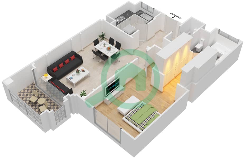 Аттаэрин - Апартамент 1 Спальня планировка Единица измерения 4213 interactive3D