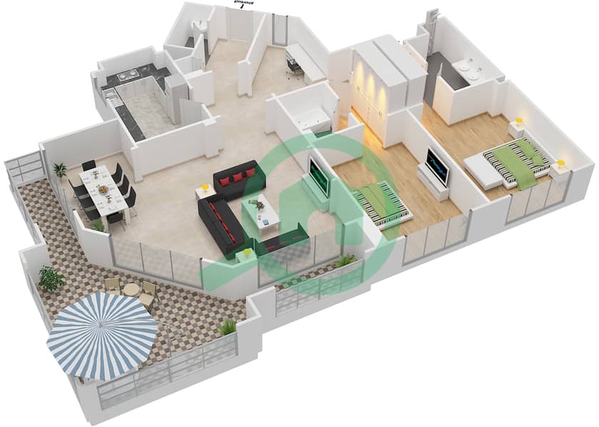 Attareen - 2 Bedroom Apartment Unit 7216 Floor plan interactive3D