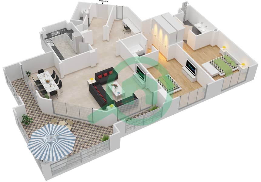 Attareen - 2 Bedroom Apartment Unit 5216 Floor plan interactive3D