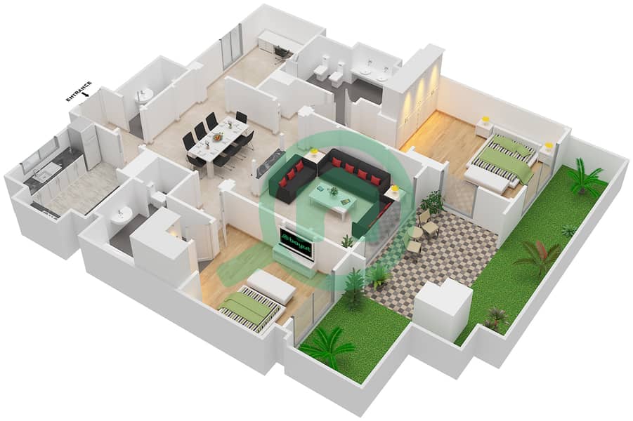 Attareen - 2 Bedroom Apartment Unit 3209 Floor plan interactive3D