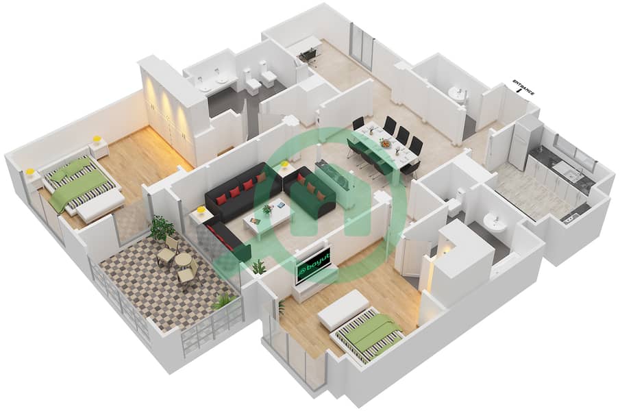 Аттаэрин - Апартамент 2 Cпальни планировка Единица измерения 5214 interactive3D
