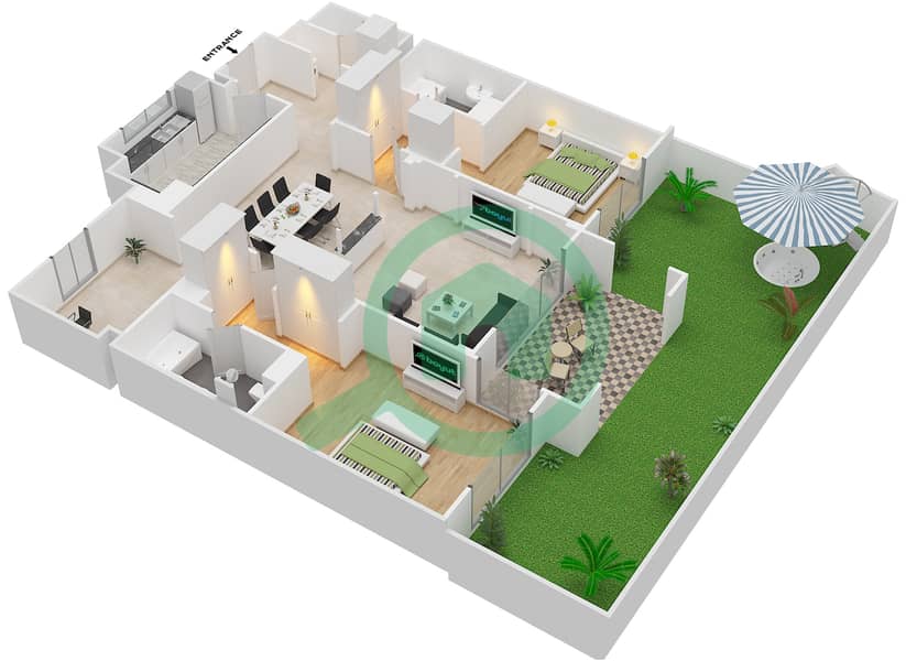 Attareen - 2 Bedroom Apartment Unit 5219 Floor plan interactive3D