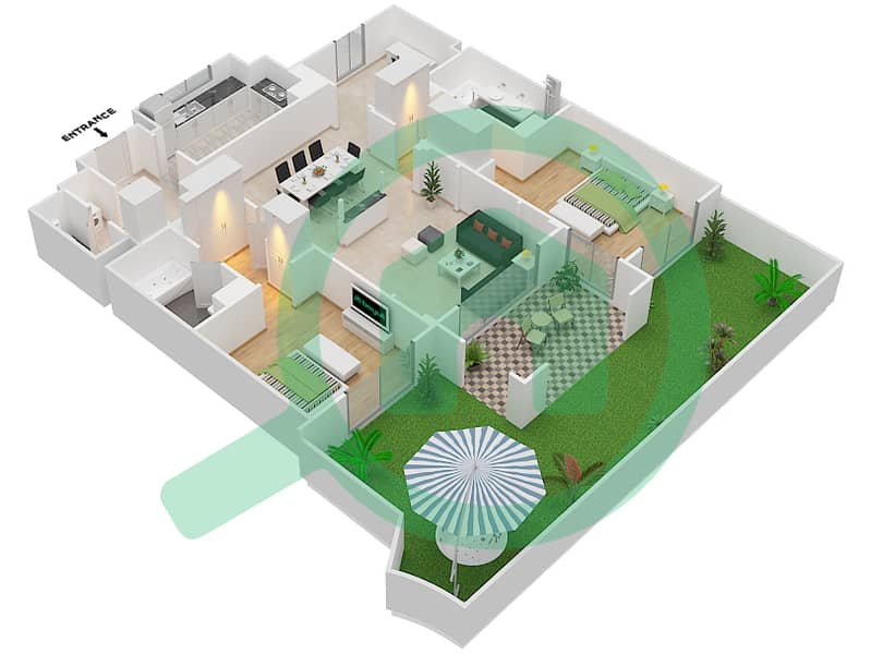 Attareen - 2 Bedroom Apartment Unit 5221 Floor plan interactive3D