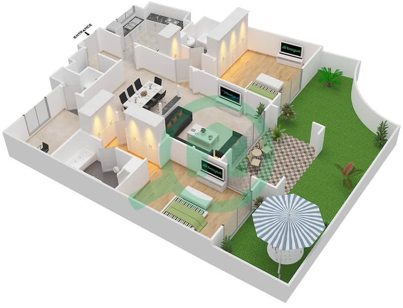 阿塔林公寓 - 2 卧室公寓单位4217戶型图 interactive3D