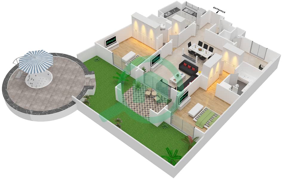 Attareen - 2 Bedroom Apartment Unit 5218 Floor plan interactive3D