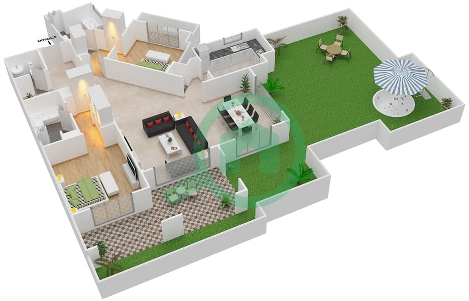 Attareen - 2 Bedroom Apartment Unit 6201 Floor plan interactive3D
