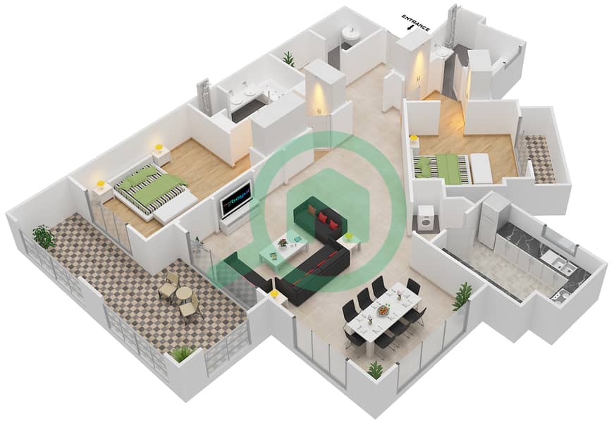 Attareen - 2 Bedroom Apartment Unit 7201 Floor plan interactive3D