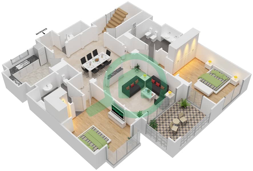 阿塔林公寓 - 2 卧室公寓单位6209戶型图 interactive3D
