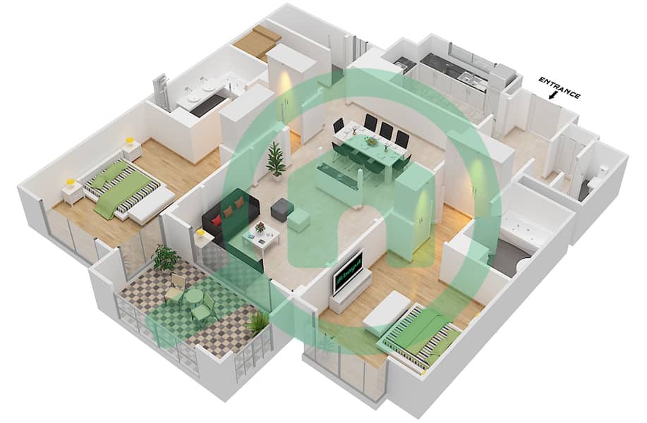 Attareen - 2 Bedroom Apartment Unit 6219 Floor plan interactive3D