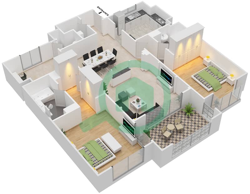 Аттаэрин - Апартамент 2 Cпальни планировка Единица измерения 5212 interactive3D