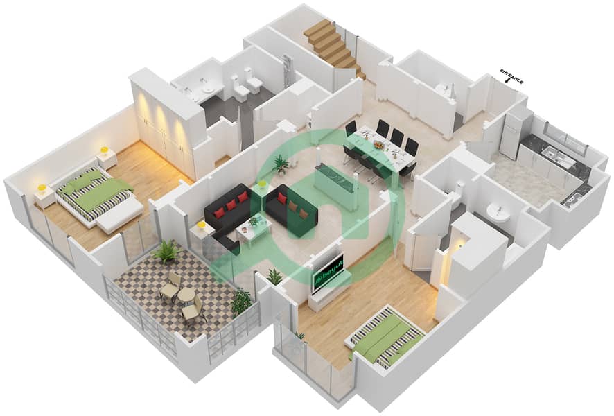 Аттаэрин - Апартамент 2 Cпальни планировка Единица измерения 6214 interactive3D