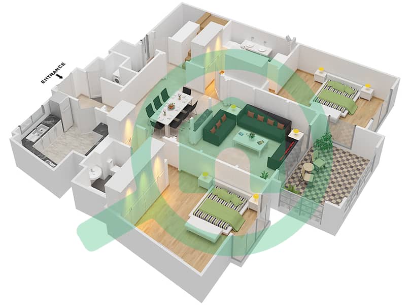 Attareen - 2 Bedroom Apartment Unit 6218 Floor plan interactive3D