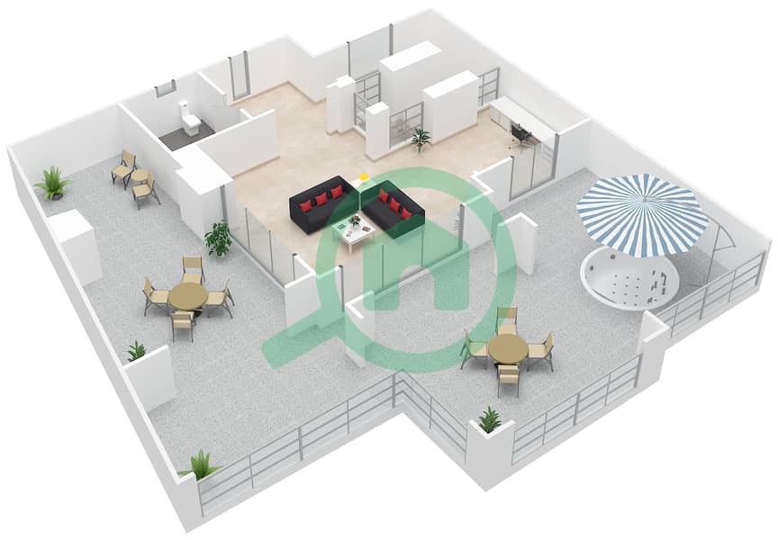 المخططات الطابقية لتصميم الوحدة 6218 شقة 2 غرفة نوم - عطارين interactive3D