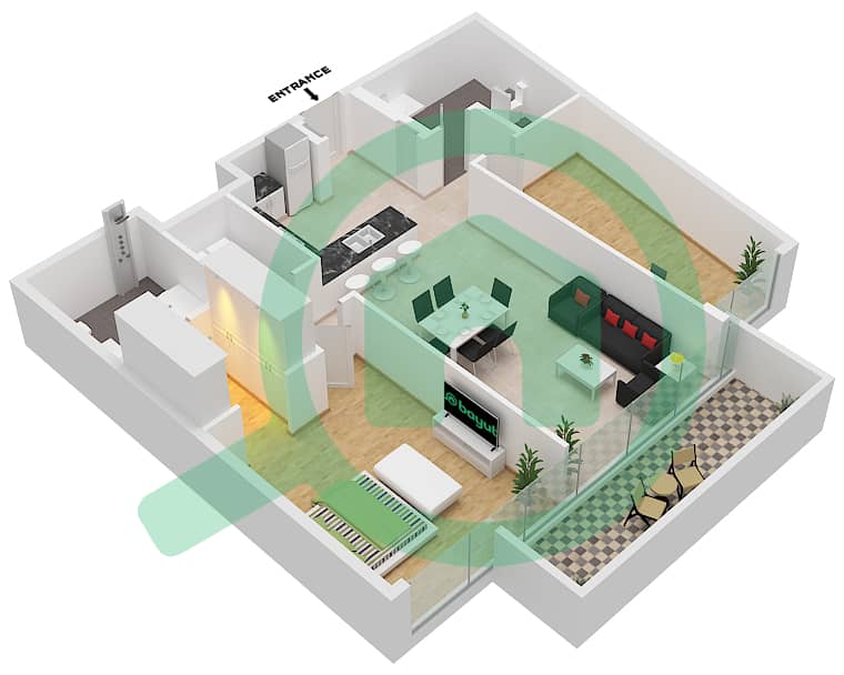 运河景观公寓 - 1 卧室公寓单位104戶型图 First Floor interactive3D