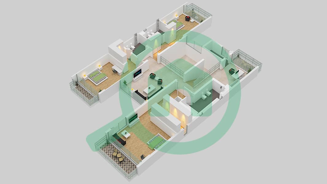 المخططات الطابقية لتصميم النموذج A فیلا 4 غرف نوم - دستركت ون First Floor interactive3D