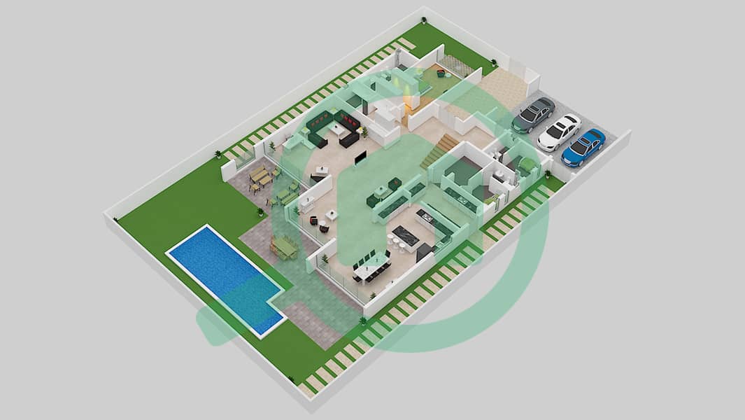 第一区 - 5 卧室别墅类型B戶型图 Ground Floor interactive3D