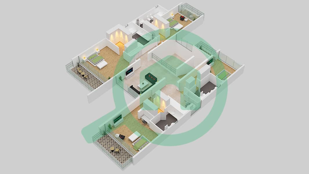 第一区 - 5 卧室别墅类型B戶型图 First Floor interactive3D