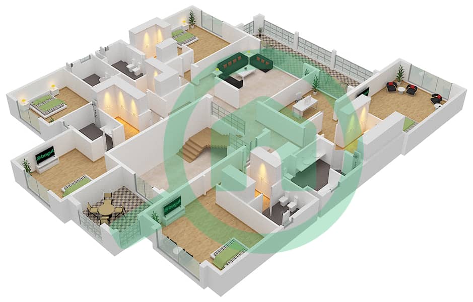 Дистрикт Ван - Вилла 6 Cпальни планировка Тип I First Floor interactive3D
