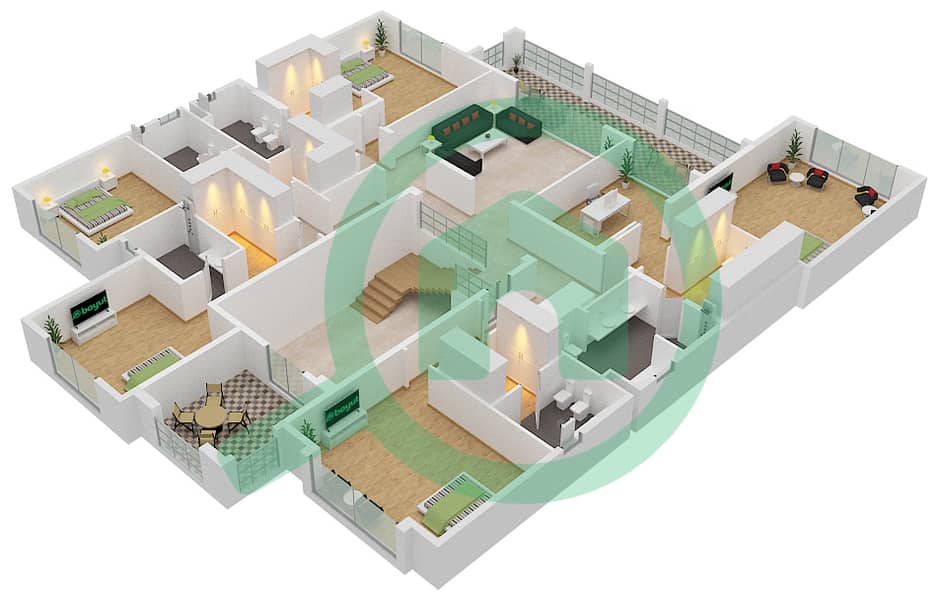 第一区 - 6 卧室别墅类型I戶型图 First Floor interactive3D