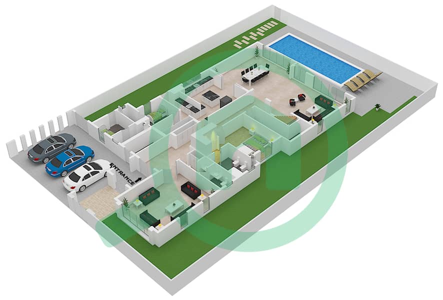 第一区 - 5 卧室别墅类型H戶型图 Ground Floor interactive3D