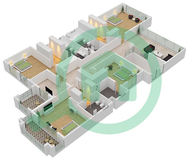 第一区 - 5 卧室别墅类型H戶型图 First Floor interactive3D