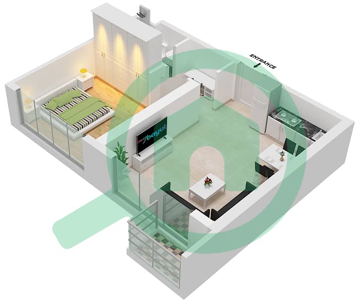 威龙大厦 - 1 卧室公寓类型／单位C1/2   FLOOR 7-20,22-37戶型图 interactive3D