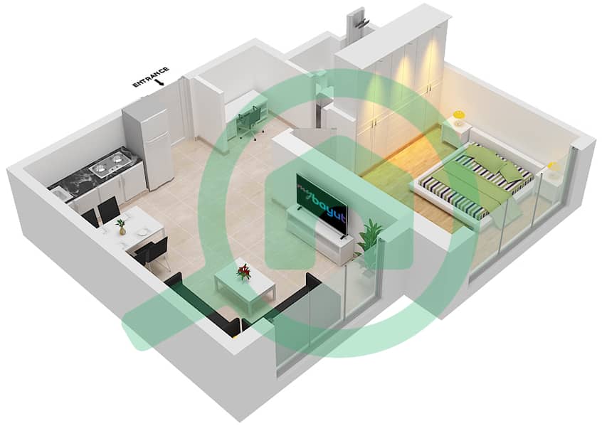 المخططات الطابقية لتصميم النموذج / الوحدة D/3   FLOOR 6 شقة 1 غرفة نوم - أبراج التنين interactive3D
