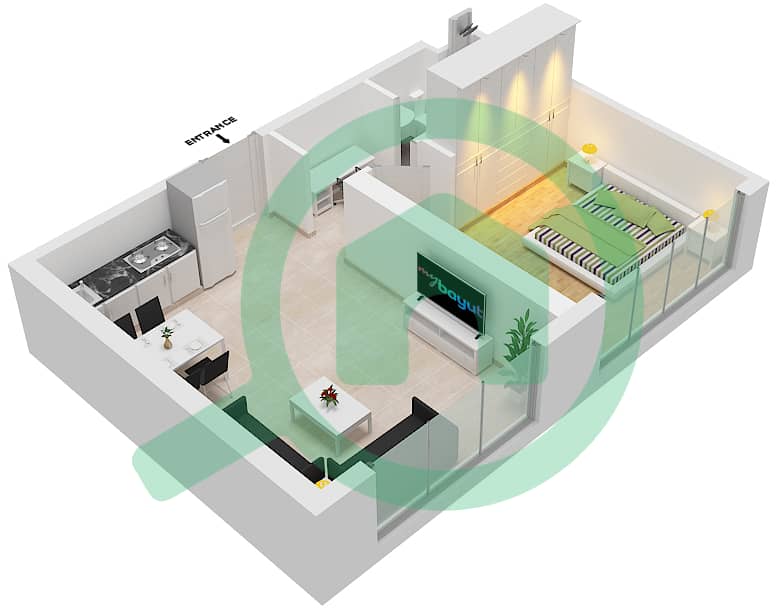 المخططات الطابقية لتصميم النموذج / الوحدة C2/7   FLOOR 6 شقة 1 غرفة نوم - أبراج التنين interactive3D
