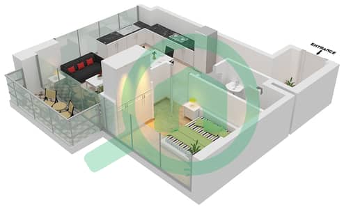 المخططات الطابقية لتصميم النموذج 1B شقة 1 غرفة نوم - عزيزي ريفييرا 35