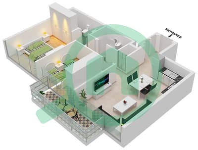 Azizi Riviera 35 - 2 Bedroom Apartment Type 1B Floor plan