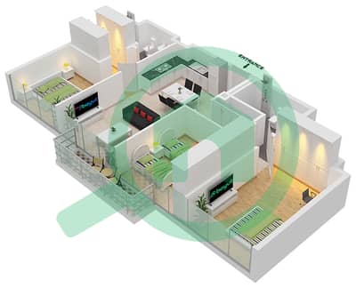 المخططات الطابقية لتصميم النموذج 2 شقة 3 غرف نوم - عزيزي ريفييرا 35