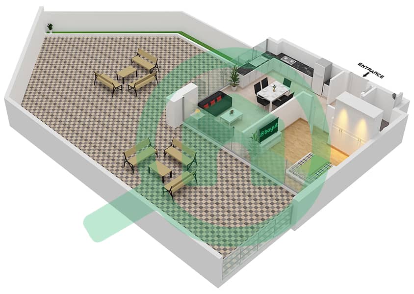 Азизи Ривьера 35 - Апартамент 1 Спальня планировка Тип 1A Floor 1st interactive3D