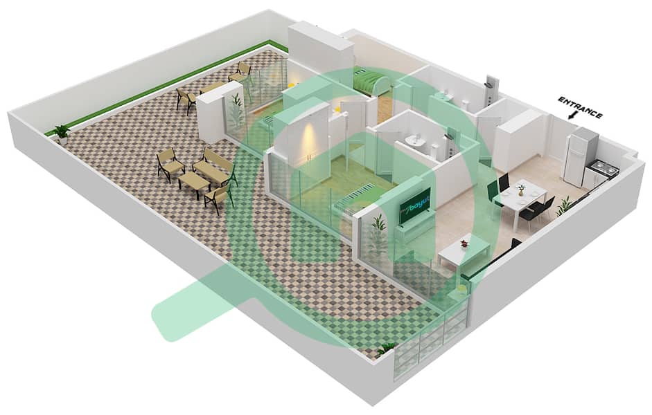 المخططات الطابقية لتصميم النموذج 1 شقة 3 غرف نوم - عزيزي ريفييرا 35 Floor 1st interactive3D